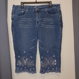 Apollo Jeans Butterfly sparkle bling Capri Blue Jeans Size 16P